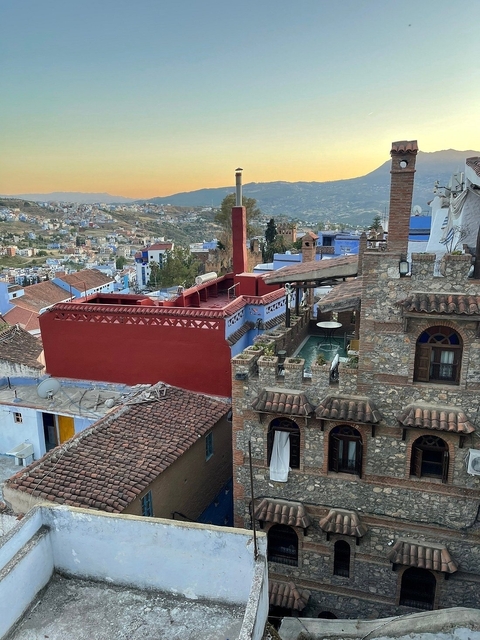 A scenic cityscape with traditional architecture.