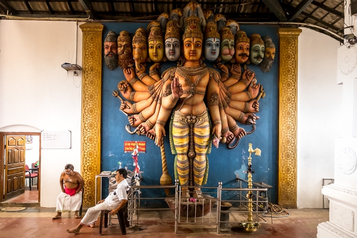 A vibrant religious painting on display.