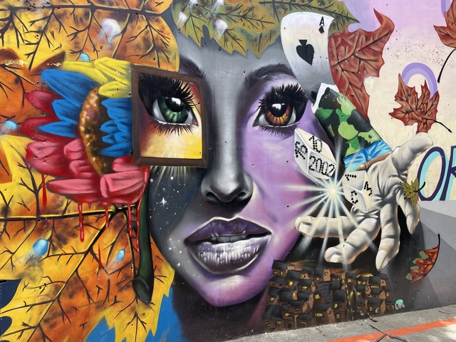       Colorful graffiti art featuring a face
  