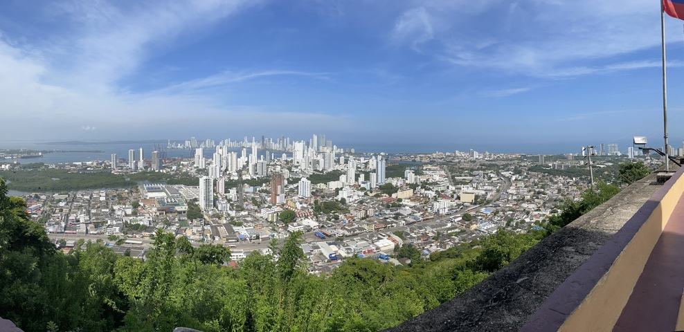       Aerial view of a city by the water
  