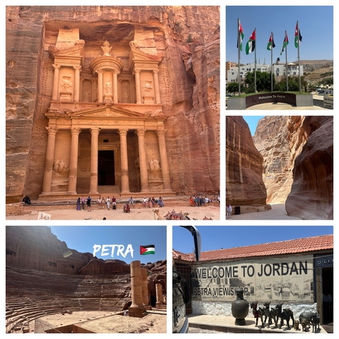 Collage of Petra with its famous Treasury and rock formations.
