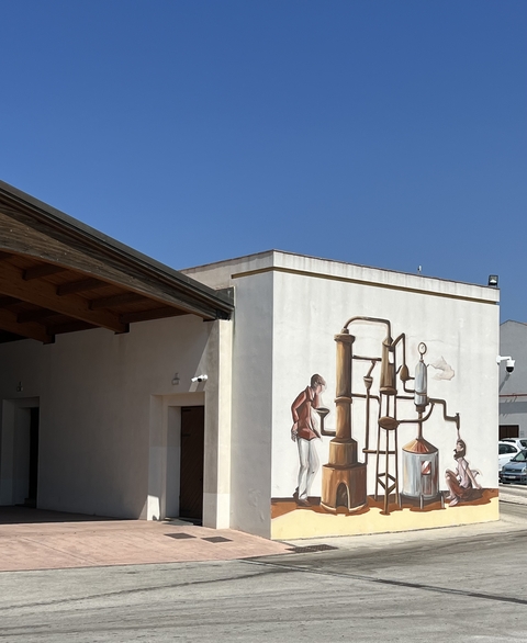       Building with artistic mural painting.
  