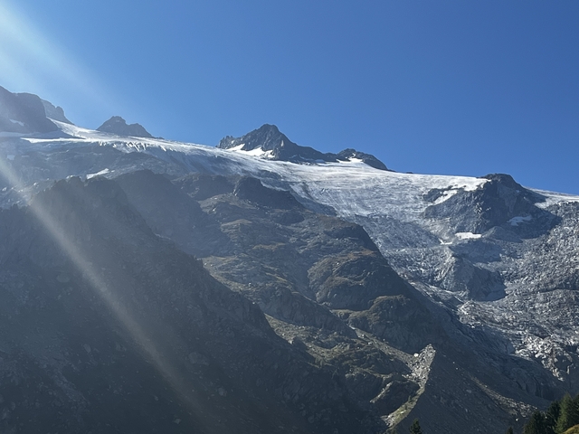 Mountain landscape with visible glacier.