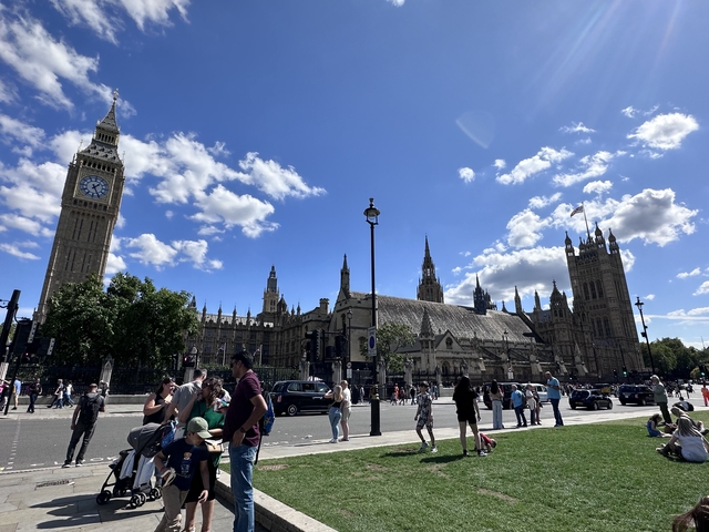 View of iconic Big Ben and Westminster Abbey in London.