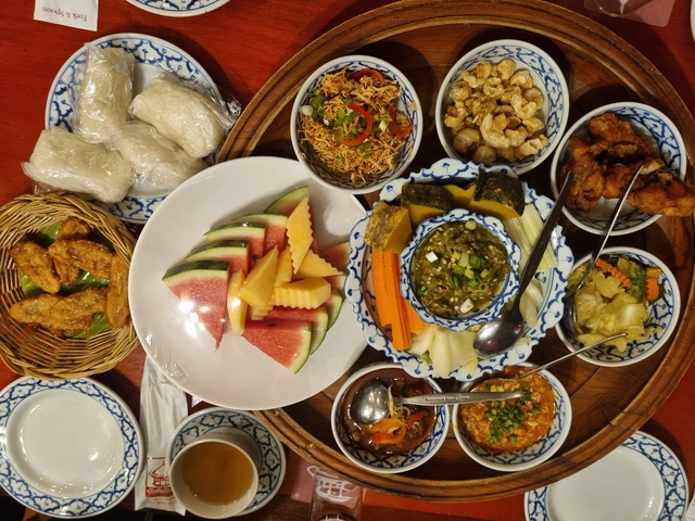 Assorted traditional Thai food dishes on a table.