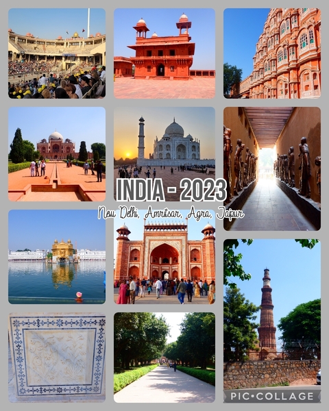 Collage of various landmarks in India with text overlay.