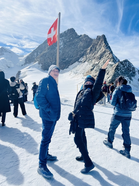 People enjoying the snowy landscape.