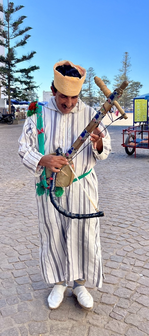       Person in traditional attire playing a string instrument.
  