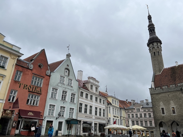 Colorful historic buildings in Tallinn's old town.