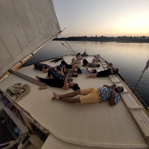 Relaxing on a boat at sunset