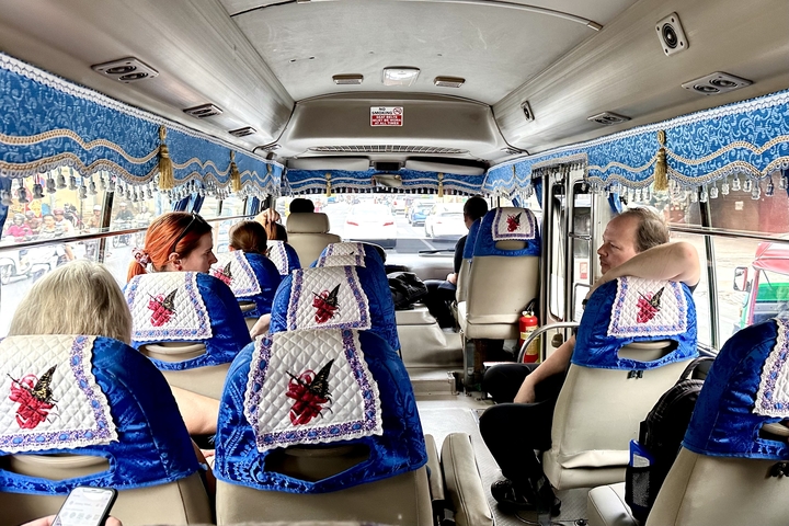       Interior of a decorated tour bus
  