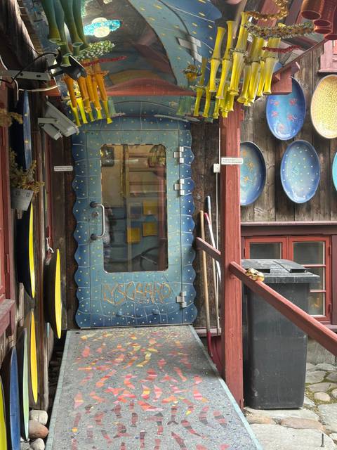 Quaint shop or cafe with colorful decor.