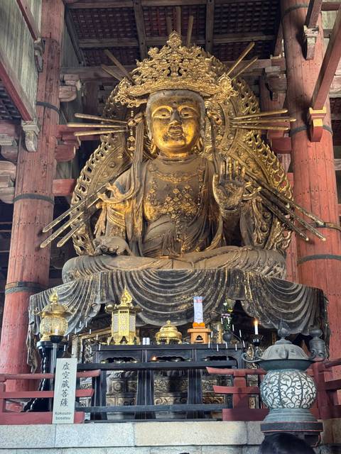 Large Buddha statue inside a temple.