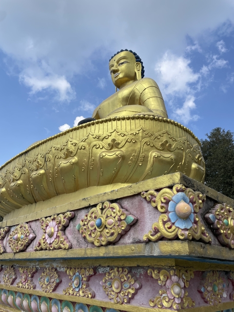       Close-up of a golden statue with intricate patterns.
  