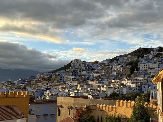       Cityscape with clustered buildings under a cloudy sky.
  