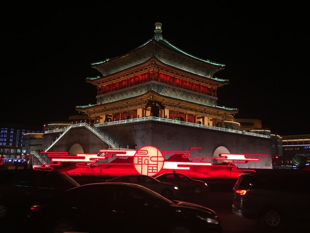 Illuminated traditional building at night