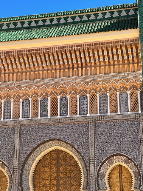 Ornate façade of a Moroccan building.