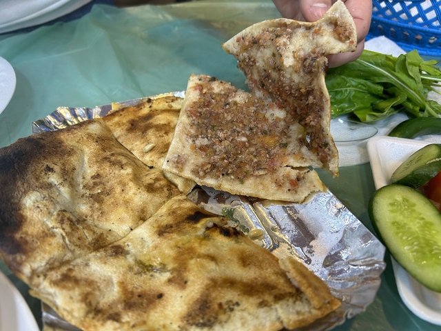 Close-up of traditional flatbread with accompaniments