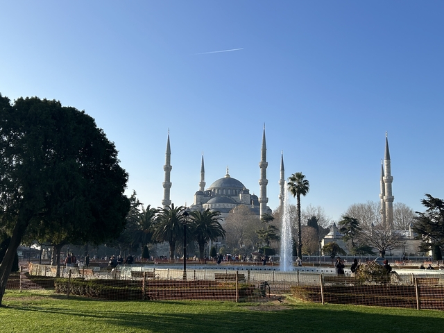       Historic mosque with gardens and fountains
  
