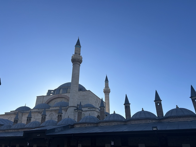       Silhouette of a historic mosque with clear sky
  