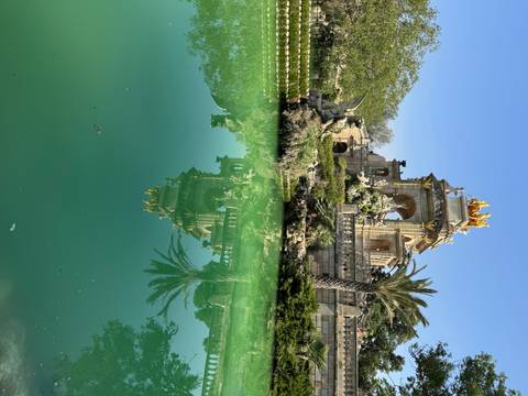 Reflection of a monument in a pond.