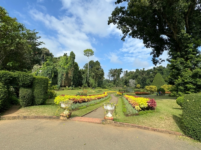       A manicured garden with colorful flowers.
  
