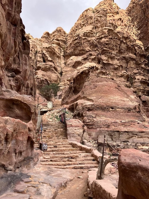       Steps carved into rocky terrain at Petra
  