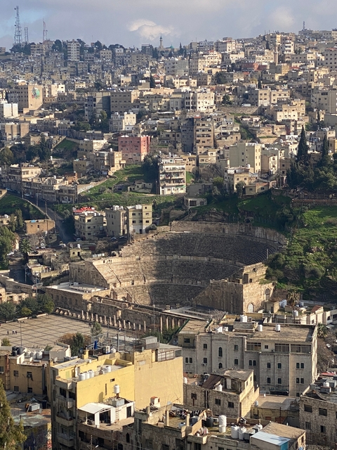       Aerial view of the Roman Theatre and surrounding cityscape.
  