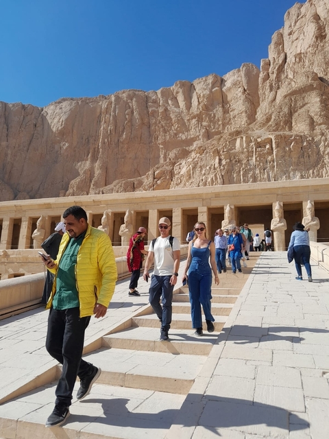 Visitors walking at the Hatshepsut Temple in Luxor.
