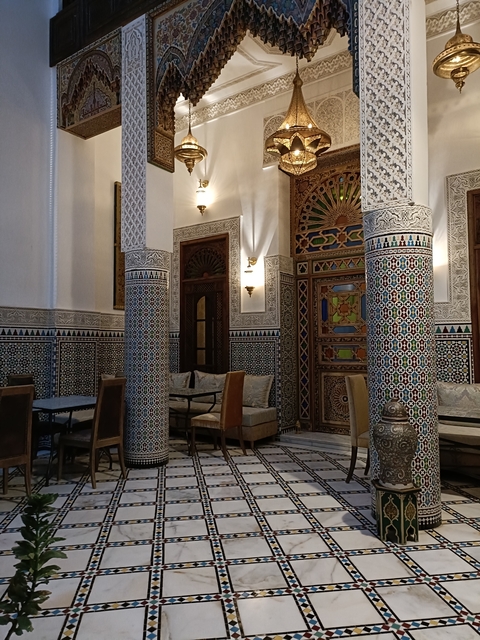       Decorated interior of a Moroccan building.
  