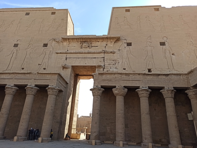       Ancient Egyptian temple with large columns.
  