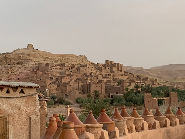 Ancient village of Ait Benhaddou on a hillside.