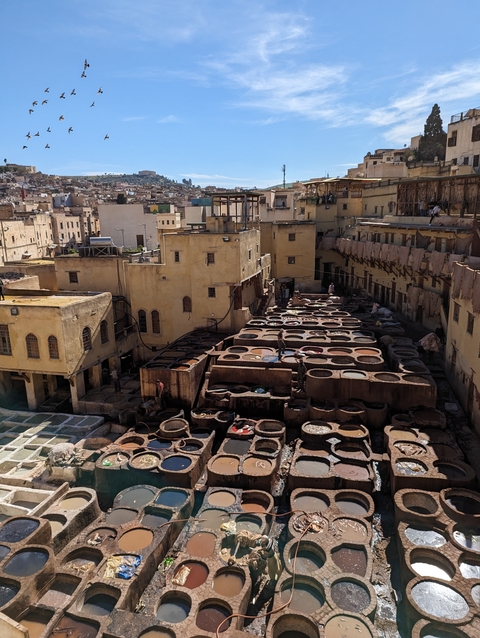       Traditional tannery with large basins.
  