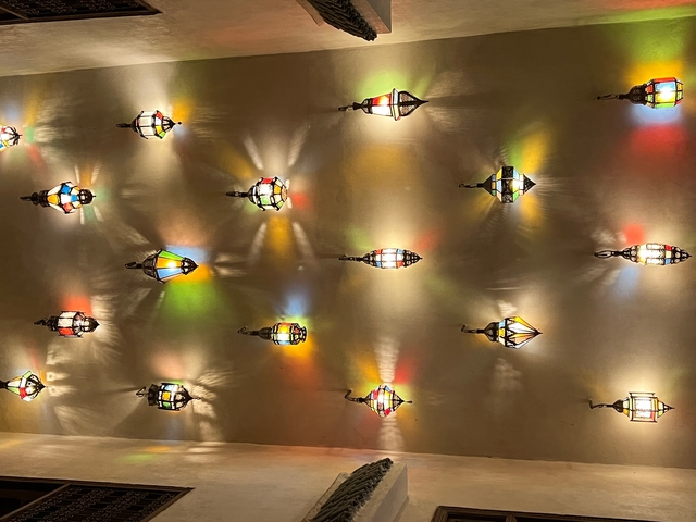 Colorful lanterns on a ceiling