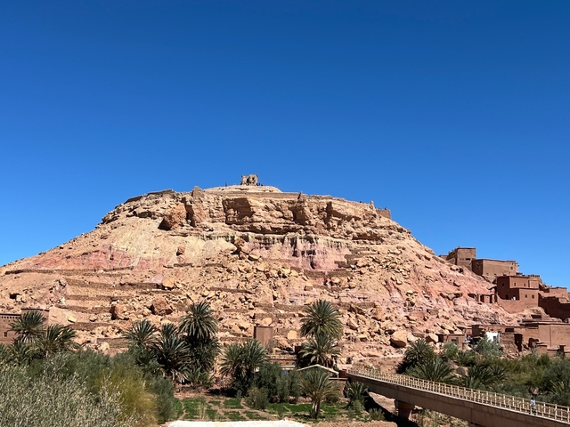 Hill with a fortress and palm trees