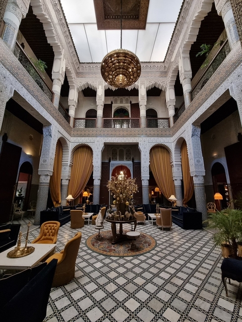 Luxurious hotel interior with traditional decor.