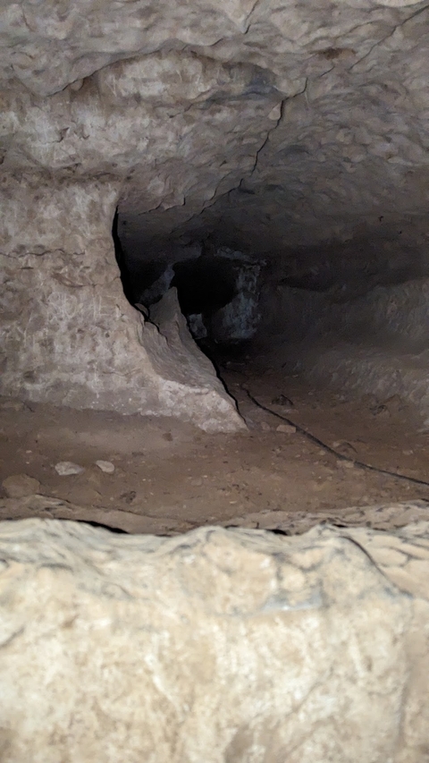       Dark cave interior with rocky surfaces
  