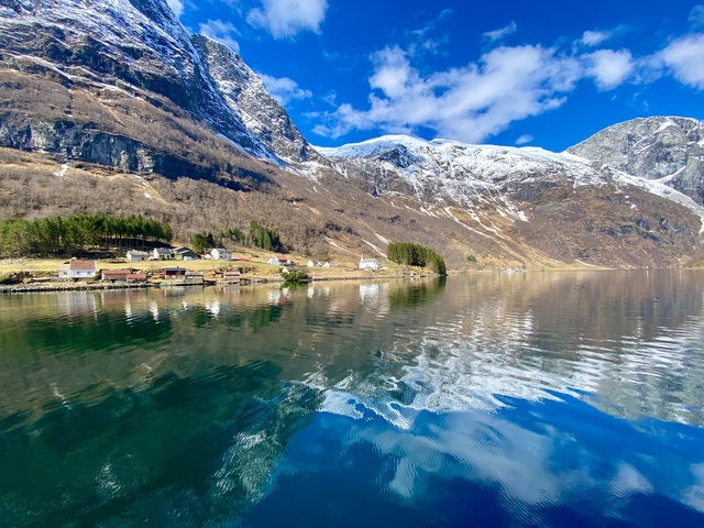 Breathtaking fjord landscape with snow-capped peaks