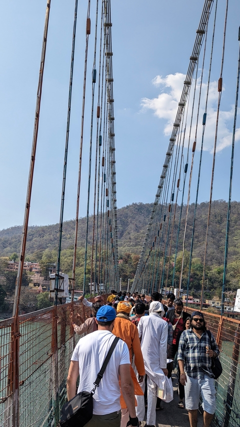 Bridge with mountains in the background.