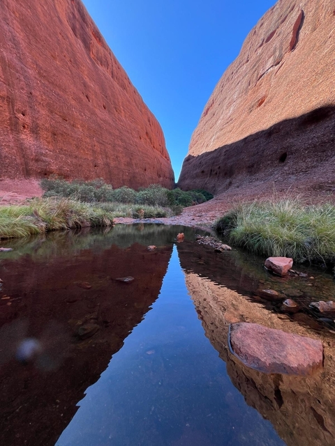       Scenic view of a narrow gorge with reflections in the water.
  