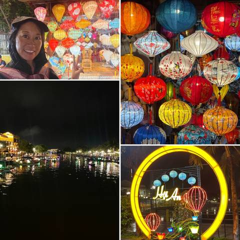       Cultural performance and lanterns at night in Hoi An.
  
