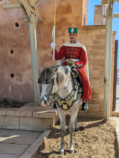 Guard in traditional attire on a horse.