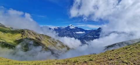 Spectacular mountain range with clouds.