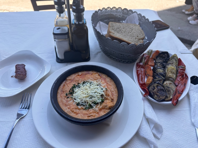 Table with a variety of traditional dishes.