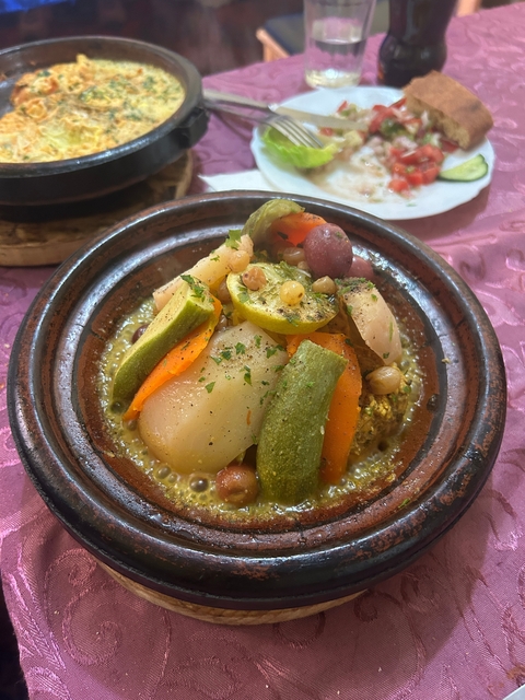 Traditional Moroccan dish with vegetables and spices.