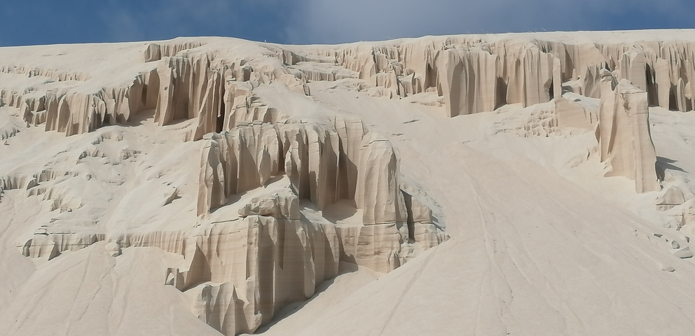 Sandstone cliffs with an intricate pattern.