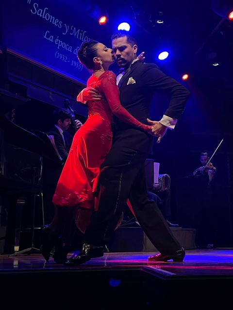 Tango dancers in an elegant pose during a performance
