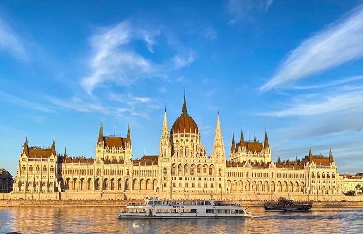View of the Hungarian Parliament Building from the river.
