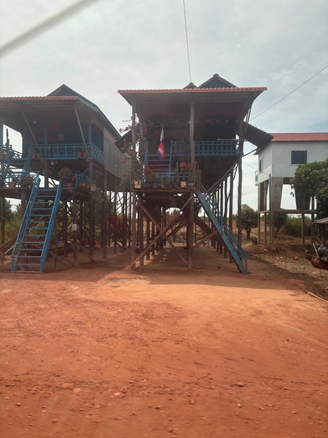 Traditional stilt houses in rural Cambodia.