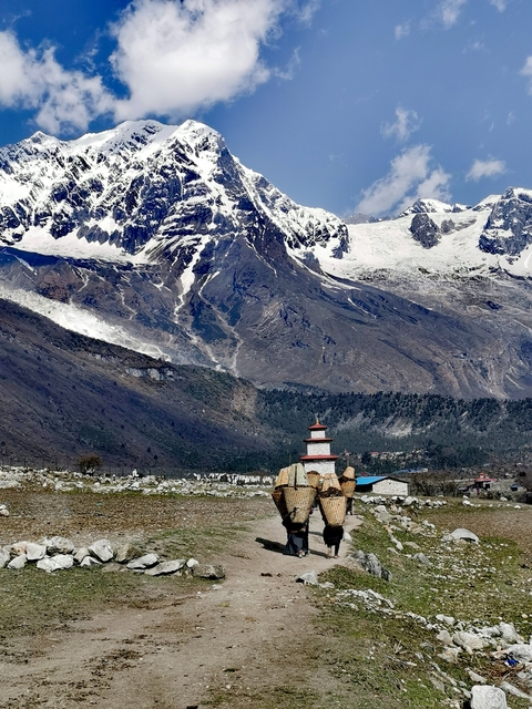       Mountainous landscape with a traditional stupa
  